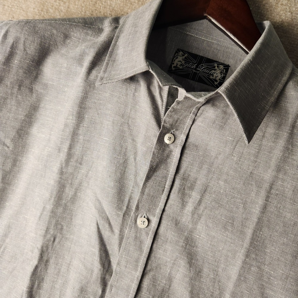 English Laundry Button Down Shirt Mens L Grey Short Sleeve Textured Casual